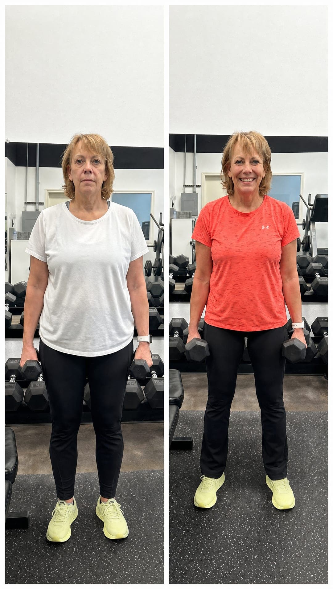 Darla B. before and after transformation at Lonestar Fitness. Lost 25 pounds.